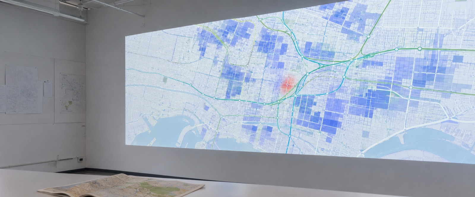 A projected city map showing density analysis